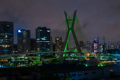 Illuminated buildings in city at night