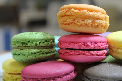 Close-up of colorful macaroons