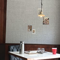 View of electric lamp on table at home