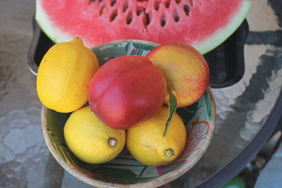 High angle view of fruits in plate