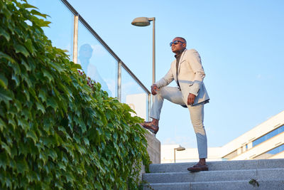 African american businessman at sunset in a park