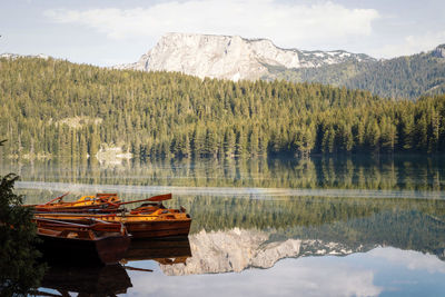 Durmitor lake with wooden boats taken in may 2022