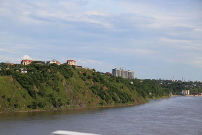 Panoramic view of river and buildings against sky