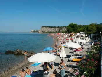 High angle view of people at beach