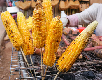 Close-up of meat on barbecue grill