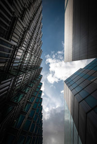 Low angle view of modern buildings against sky