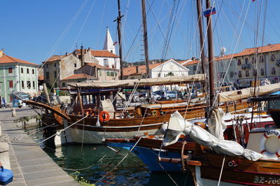 Boats moored in harbor