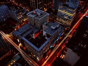 Aerial view of vancouver lit up at night