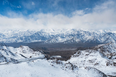 Scenic view of snowcapped mountains against sky