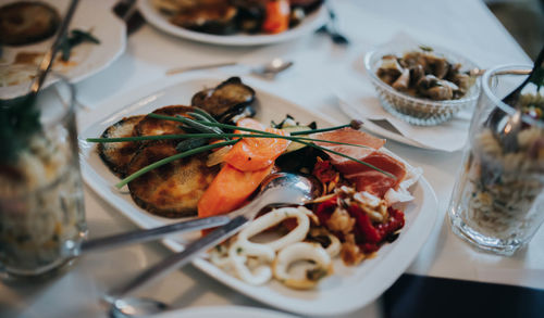 Close-up of food in plate on table