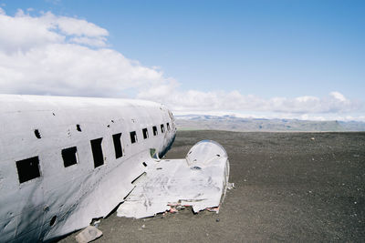 View of plane wreckage in mountans