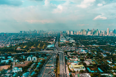 High angle view of cityscape against sky