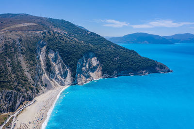 Scenic view of sea against blue sky