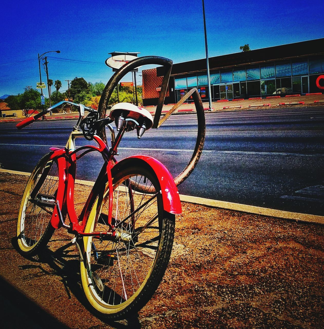 BICYCLES AGAINST ROAD