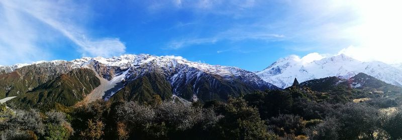 Panoramic view of snowcapped mountains against sky