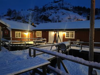 Built structure on snow covered landscape