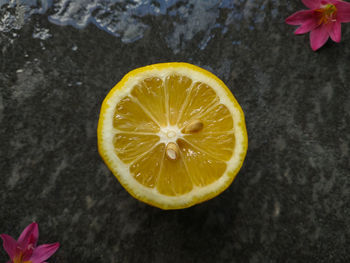High angle view of lemon slice