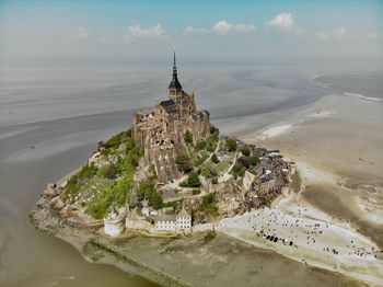 High angle view of old building at beach