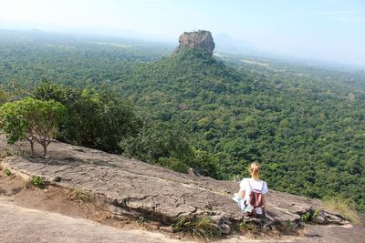 Rear view of man looking at mountain