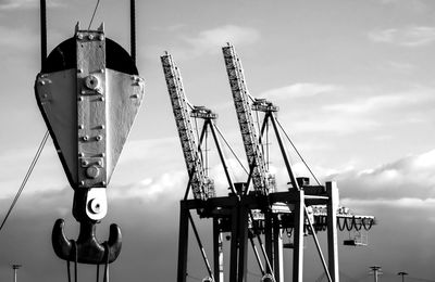 View of cranes against sky