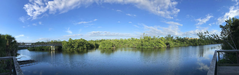 Panoramic view of bridge over river against sky
