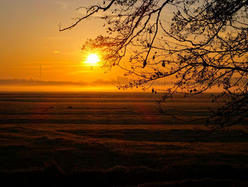 Scenic view of field against sky during sunset
