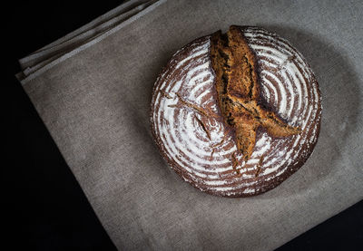 High angle view of bread in plate on table