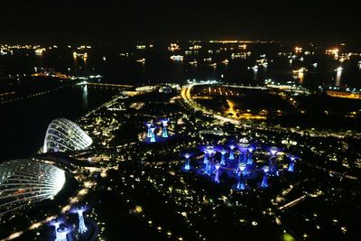 Aerial view of illuminated cityscape