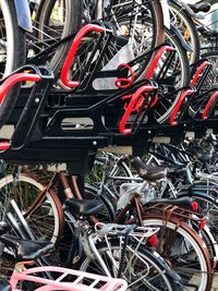 High angle view of bicycles parked at parking lot