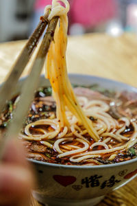 Close-up of noodles in bowl