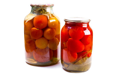 Close-up of fruits in glass jar