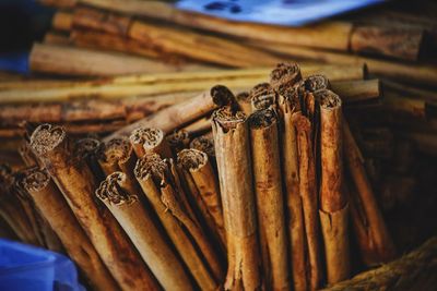 Close-up of cinnamon sticks