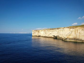 Scenic view of sea against clear blue sky