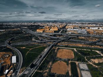 High angle view of cityscape against sky