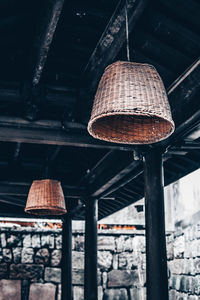 Low angle view of lanterns hanging on roof