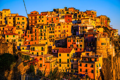 High angle view of buildings in city