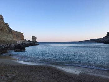 Scenic view of sea against clear blue sky