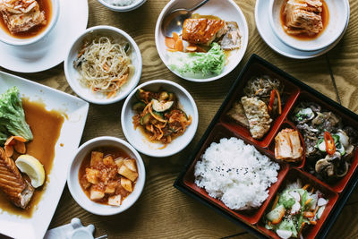 High angle view of food on table