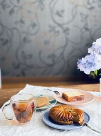 High angle view of breakfast on table