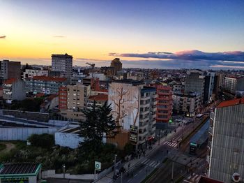 High angle view of city against sky