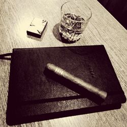 High angle view of table