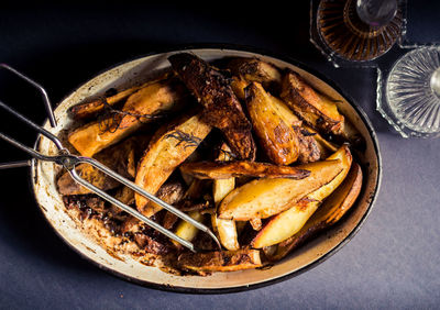 High angle view of food in plate