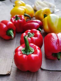 Close-up of bell peppers on table