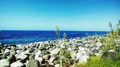 Scenic view of sea against clear sky