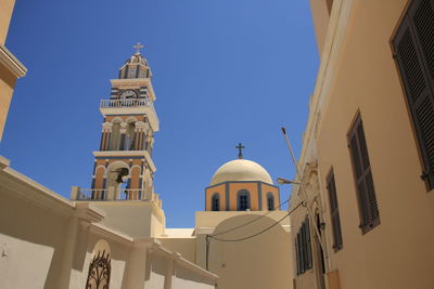 Low angle view of church in santorini island 