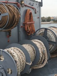 Stack of ropes in harbor