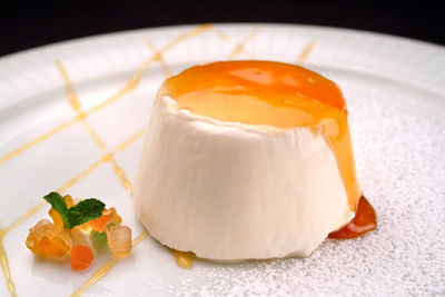 Close-up of dessert in plate on table