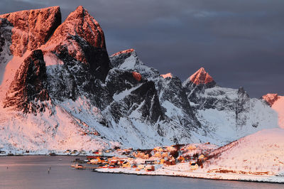 Snowy mountains in morning light.