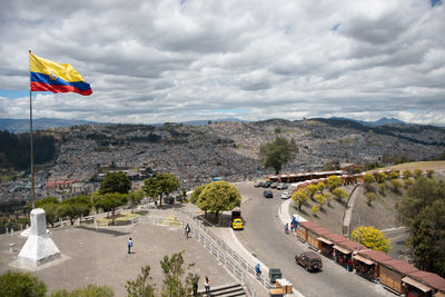 High angle view of cars on road against sky