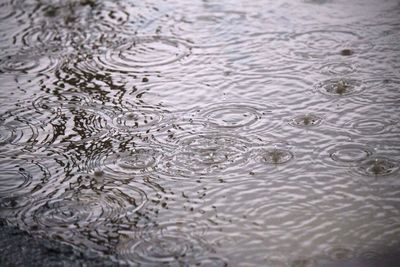 Full frame shot of raindrops on puddle